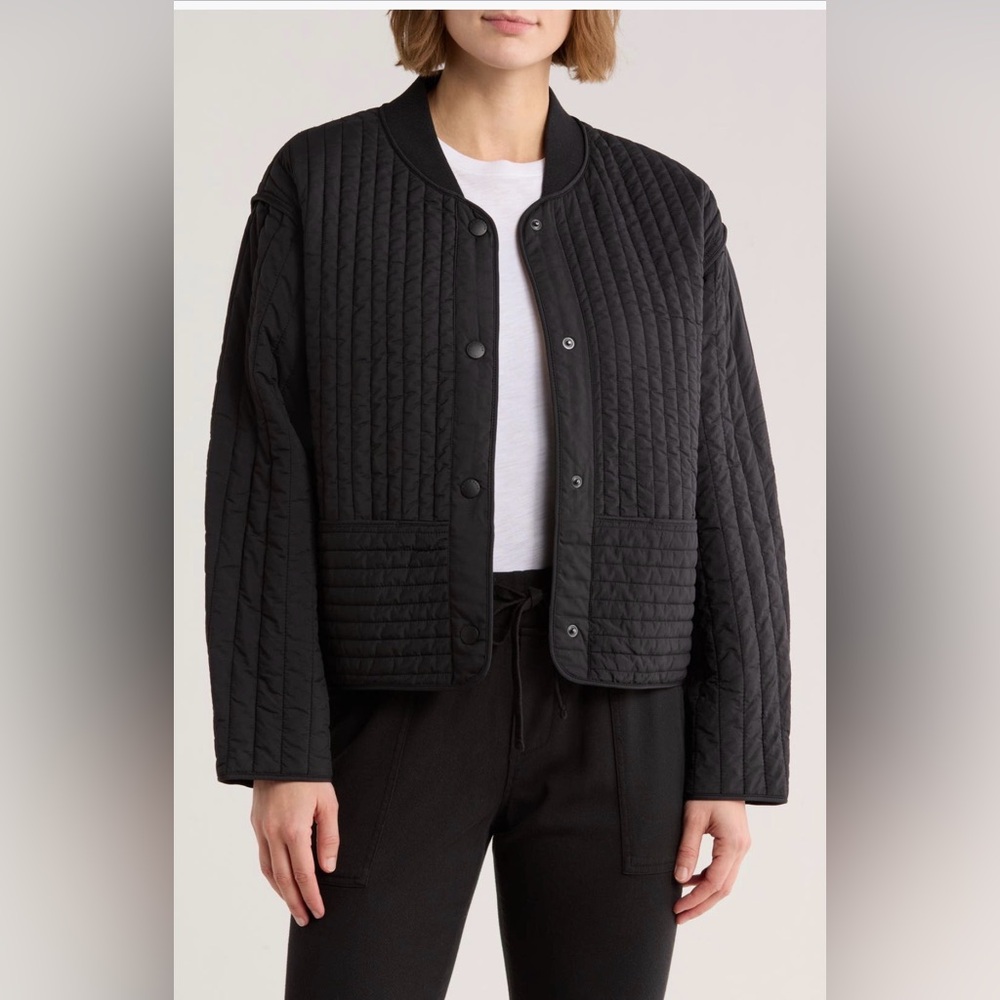 rag & bone Bobbi Cropped Quilted Black Bomber Jacket - Women's